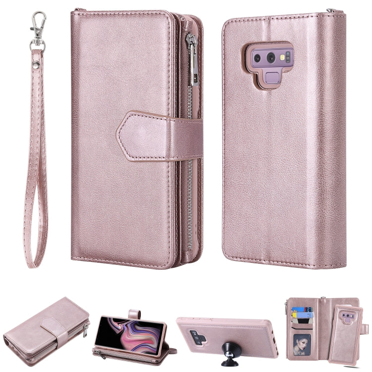 For Galaxy Note9 2 in 1 Solid Color Zipper Shockproof Protective Case with Card Slots & Bracket & Photo Holder & Wallet Function