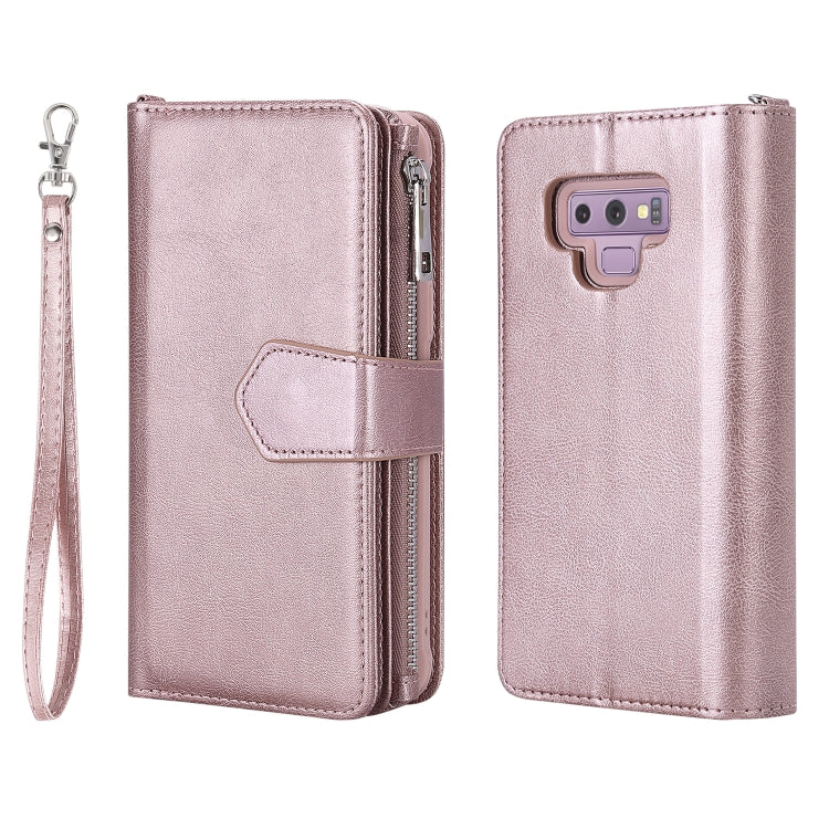 For Galaxy Note9 2 in 1 Solid Color Zipper Shockproof Protective Case with Card Slots & Bracket & Photo Holder & Wallet Function