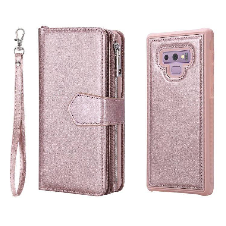 For Galaxy Note9 2 in 1 Solid Color Zipper Shockproof Protective Case with Card Slots & Bracket & Photo Holder & Wallet Function