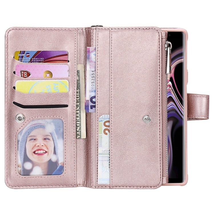 For Galaxy Note9 2 in 1 Solid Color Zipper Shockproof Protective Case with Card Slots & Bracket & Photo Holder & Wallet Function
