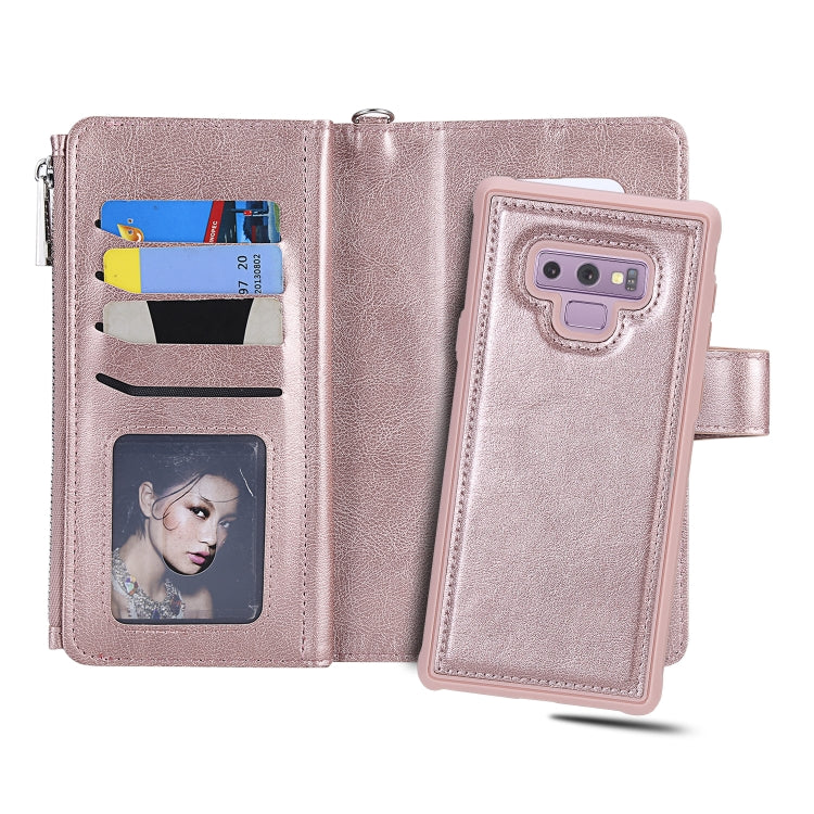 For Galaxy Note9 2 in 1 Solid Color Zipper Shockproof Protective Case with Card Slots & Bracket & Photo Holder & Wallet Function