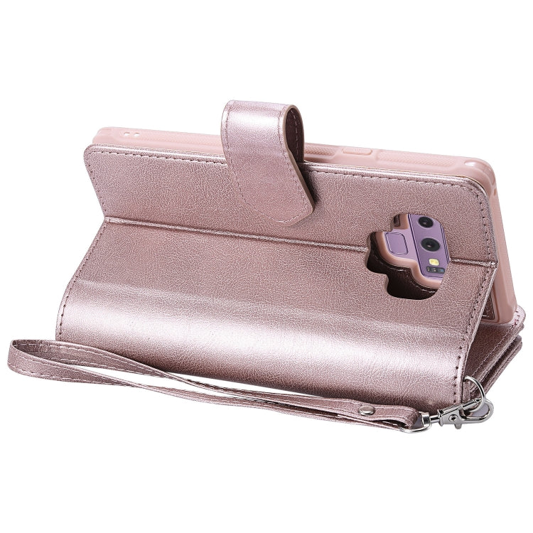 For Galaxy Note9 2 in 1 Solid Color Zipper Shockproof Protective Case with Card Slots & Bracket & Photo Holder & Wallet Function