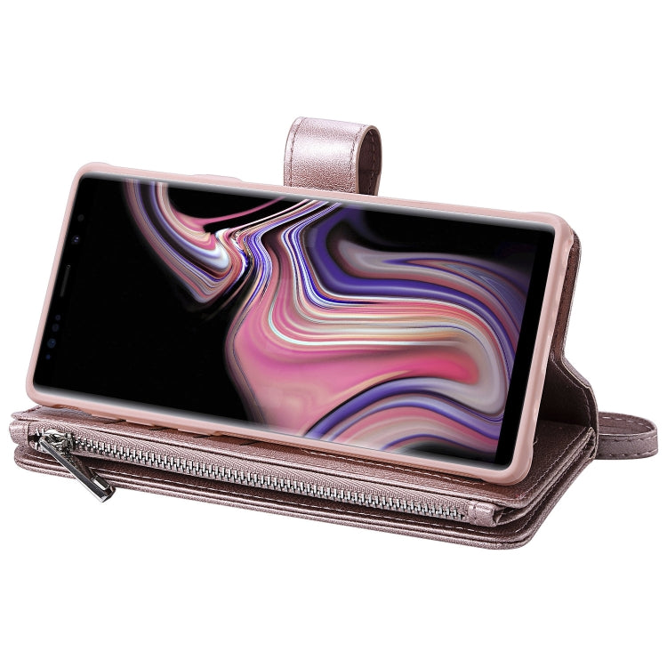 For Galaxy Note9 2 in 1 Solid Color Zipper Shockproof Protective Case with Card Slots & Bracket & Photo Holder & Wallet Function