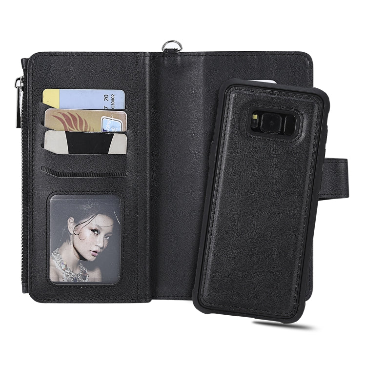 For Galaxy S8 Plus 2 in 1 Solid Color Zipper Shockproof Protective Case with Card Slots & Bracket & Photo Holder & Wallet Function