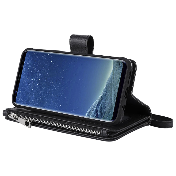 For Galaxy S8 Plus 2 in 1 Solid Color Zipper Shockproof Protective Case with Card Slots & Bracket & Photo Holder & Wallet Function