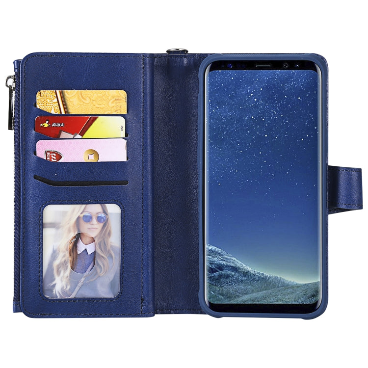 For Galaxy S8 Plus 2 in 1 Solid Color Zipper Shockproof Protective Case with Card Slots & Bracket & Photo Holder & Wallet Function