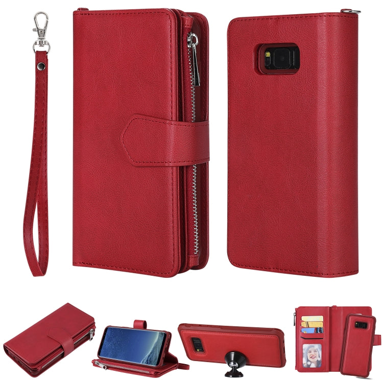 For Galaxy S8 Plus 2 in 1 Solid Color Zipper Shockproof Protective Case with Card Slots & Bracket & Photo Holder & Wallet Function