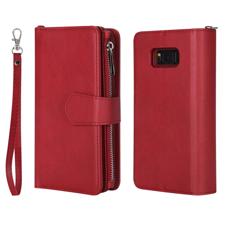 For Galaxy S8 Plus 2 in 1 Solid Color Zipper Shockproof Protective Case with Card Slots & Bracket & Photo Holder & Wallet Function