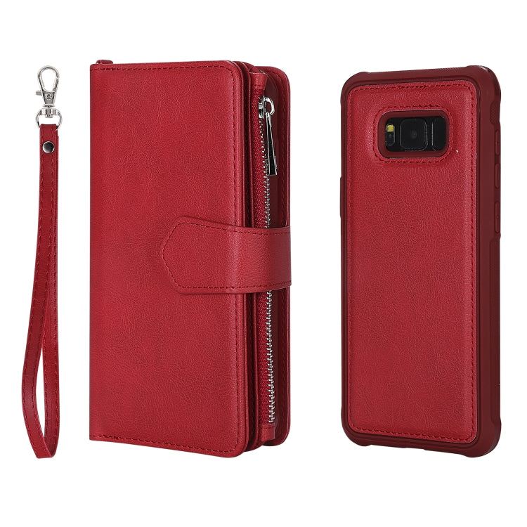 For Galaxy S8 Plus 2 in 1 Solid Color Zipper Shockproof Protective Case with Card Slots & Bracket & Photo Holder & Wallet Function