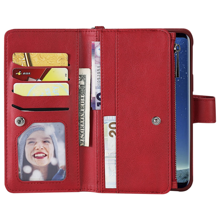 For Galaxy S8 Plus 2 in 1 Solid Color Zipper Shockproof Protective Case with Card Slots & Bracket & Photo Holder & Wallet Function