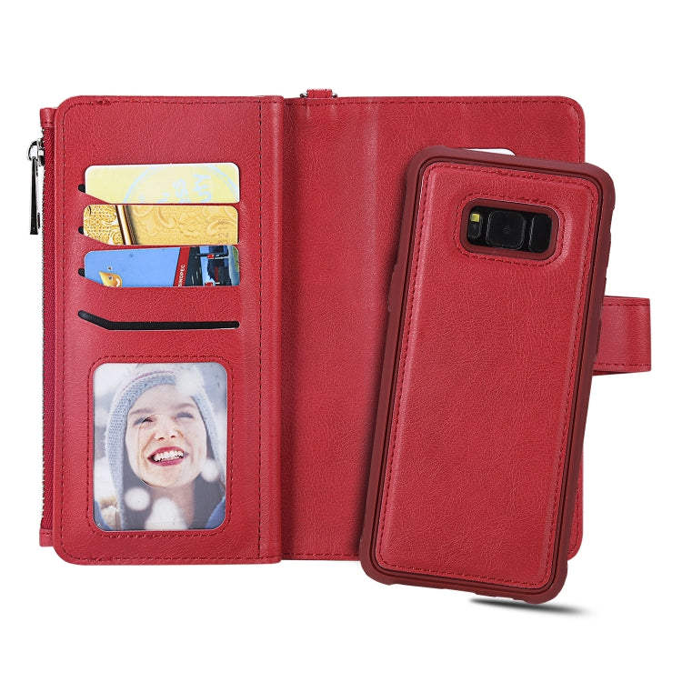 For Galaxy S8 Plus 2 in 1 Solid Color Zipper Shockproof Protective Case with Card Slots & Bracket & Photo Holder & Wallet Function