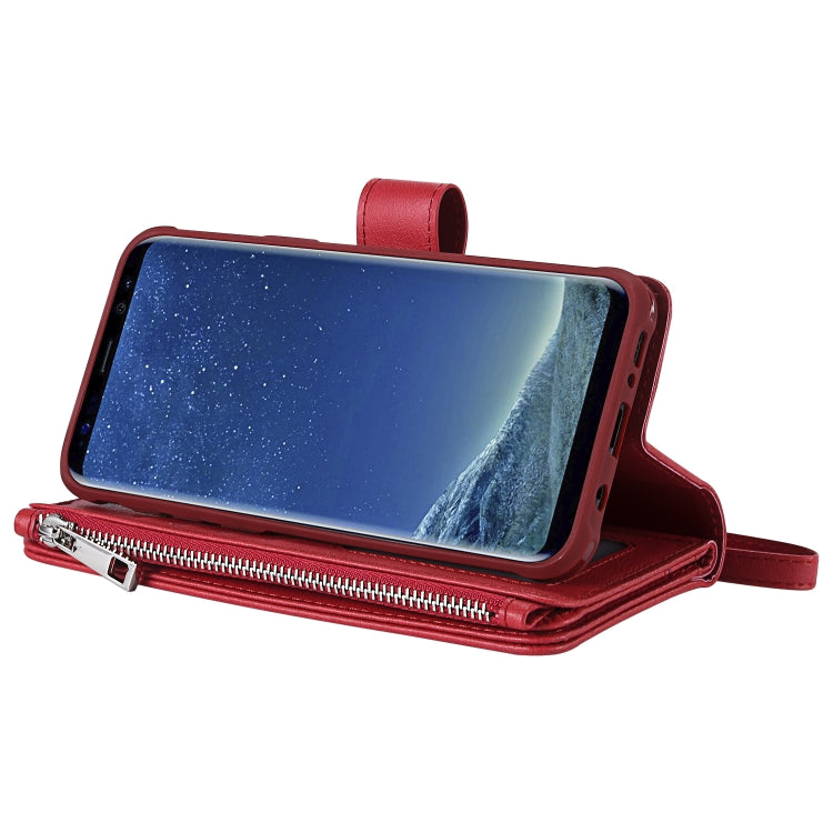 For Galaxy S8 Plus 2 in 1 Solid Color Zipper Shockproof Protective Case with Card Slots & Bracket & Photo Holder & Wallet Function