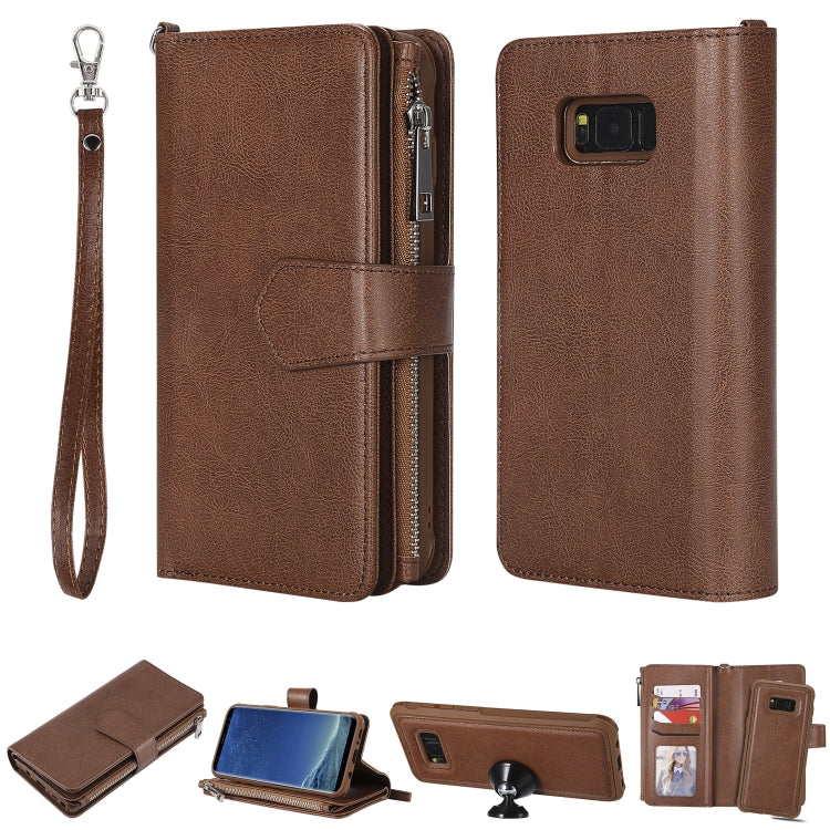 For Galaxy S8 Plus 2 in 1 Solid Color Zipper Shockproof Protective Case with Card Slots & Bracket & Photo Holder & Wallet Function