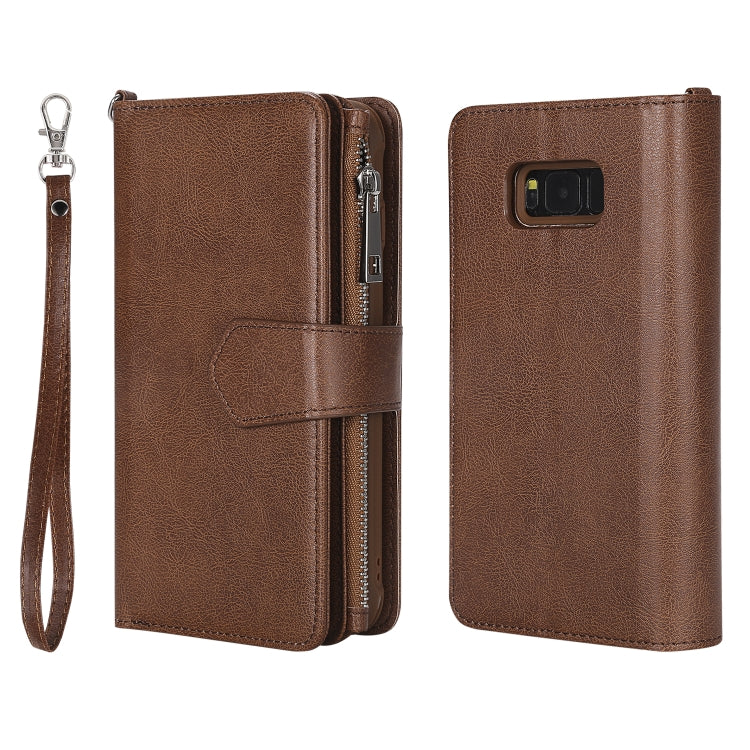 For Galaxy S8 Plus 2 in 1 Solid Color Zipper Shockproof Protective Case with Card Slots & Bracket & Photo Holder & Wallet Function