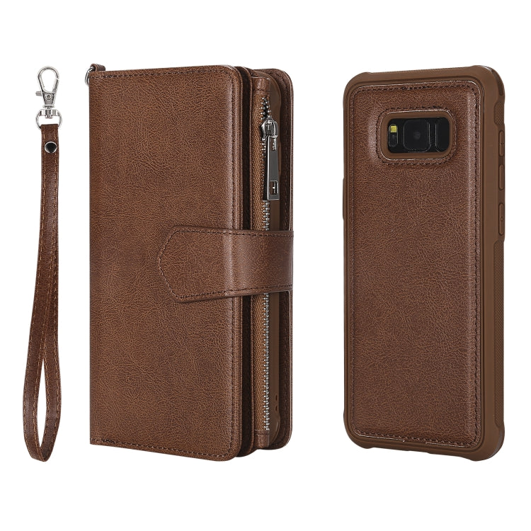 For Galaxy S8 Plus 2 in 1 Solid Color Zipper Shockproof Protective Case with Card Slots & Bracket & Photo Holder & Wallet Function