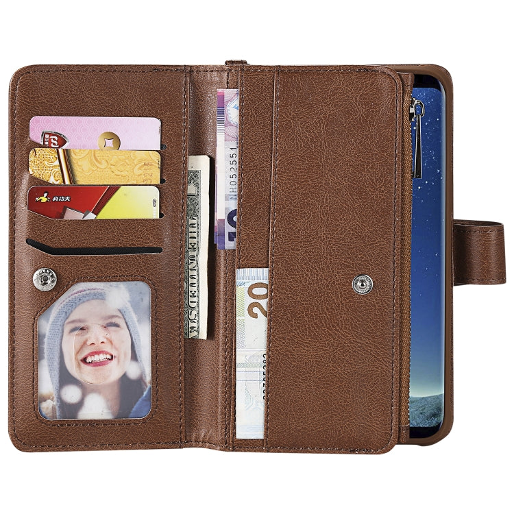 For Galaxy S8 Plus 2 in 1 Solid Color Zipper Shockproof Protective Case with Card Slots & Bracket & Photo Holder & Wallet Function