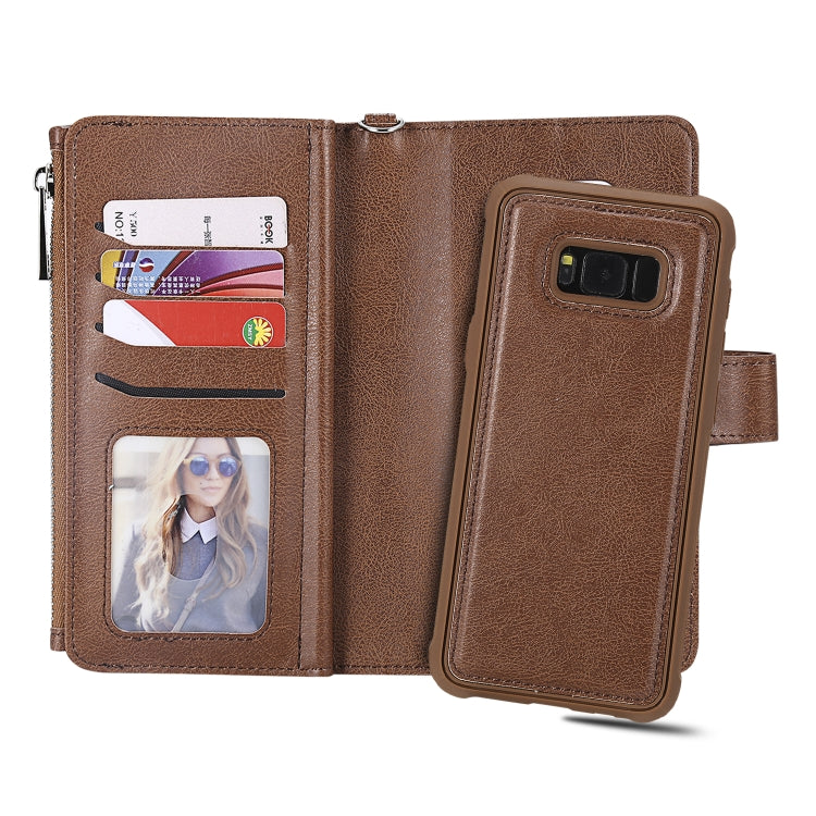 For Galaxy S8 Plus 2 in 1 Solid Color Zipper Shockproof Protective Case with Card Slots & Bracket & Photo Holder & Wallet Function