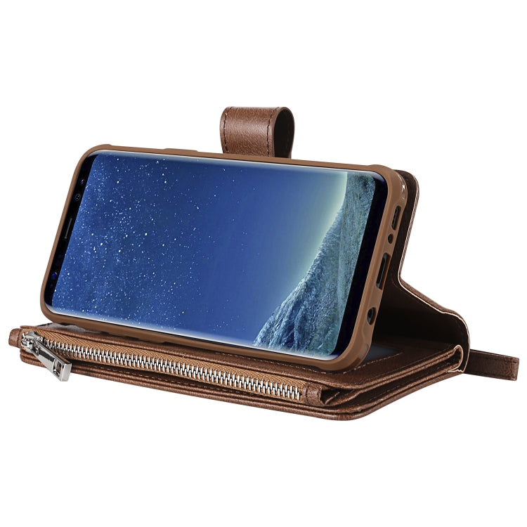 For Galaxy S8 Plus 2 in 1 Solid Color Zipper Shockproof Protective Case with Card Slots & Bracket & Photo Holder & Wallet Function