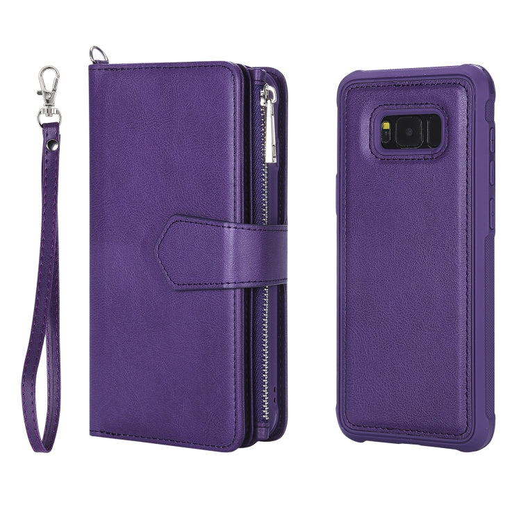 For Galaxy S8 Plus 2 in 1 Solid Color Zipper Shockproof Protective Case with Card Slots & Bracket & Photo Holder & Wallet Function