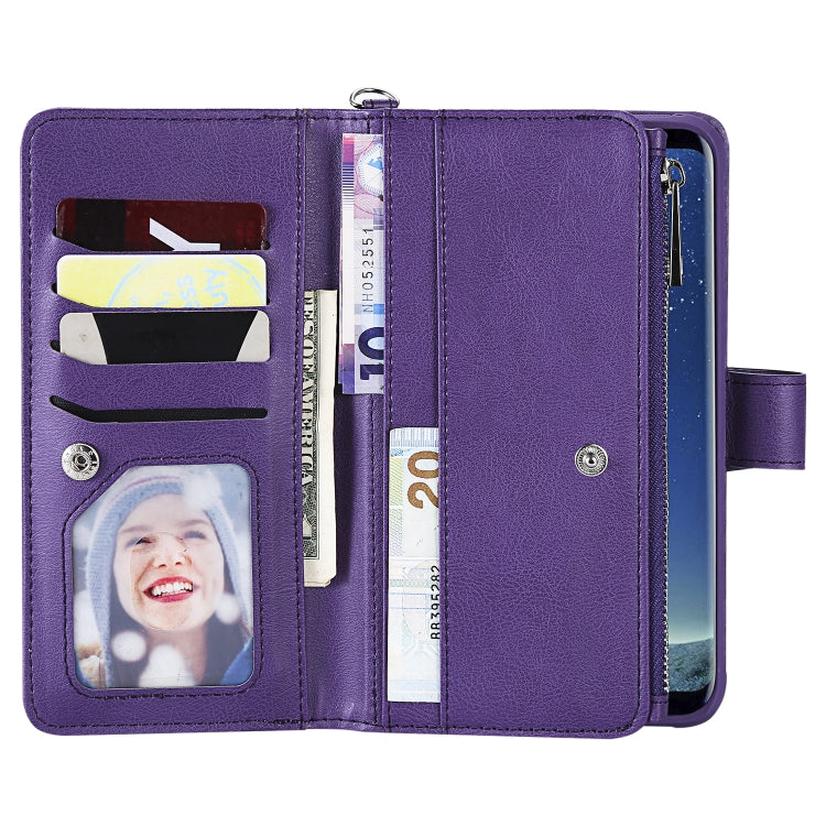 For Galaxy S8 Plus 2 in 1 Solid Color Zipper Shockproof Protective Case with Card Slots & Bracket & Photo Holder & Wallet Function