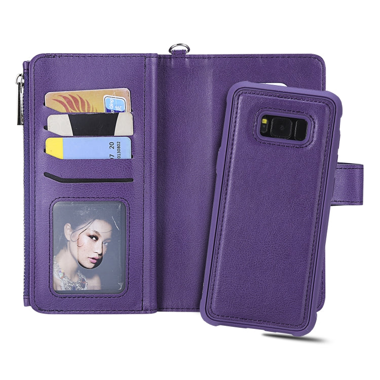 For Galaxy S8 Plus 2 in 1 Solid Color Zipper Shockproof Protective Case with Card Slots & Bracket & Photo Holder & Wallet Function