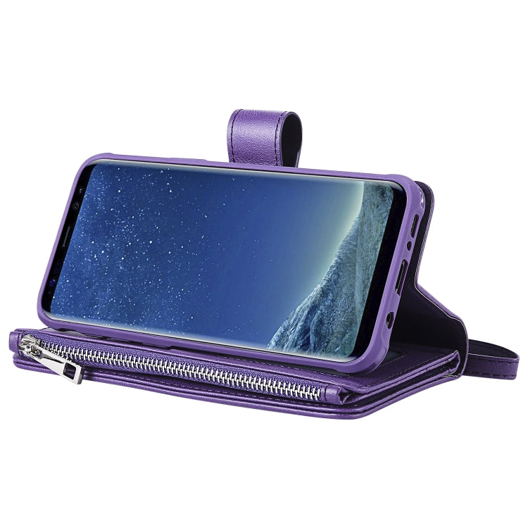 For Galaxy S8 Plus 2 in 1 Solid Color Zipper Shockproof Protective Case with Card Slots & Bracket & Photo Holder & Wallet Function
