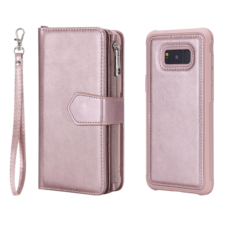 For Galaxy S8 Plus 2 in 1 Solid Color Zipper Shockproof Protective Case with Card Slots & Bracket & Photo Holder & Wallet Function