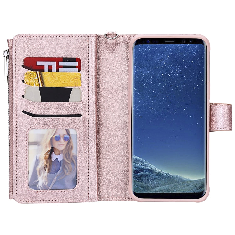 For Galaxy S8 Plus 2 in 1 Solid Color Zipper Shockproof Protective Case with Card Slots & Bracket & Photo Holder & Wallet Function