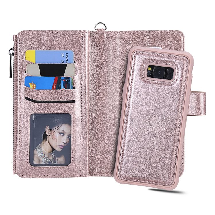 For Galaxy S8 Plus 2 in 1 Solid Color Zipper Shockproof Protective Case with Card Slots & Bracket & Photo Holder & Wallet Function