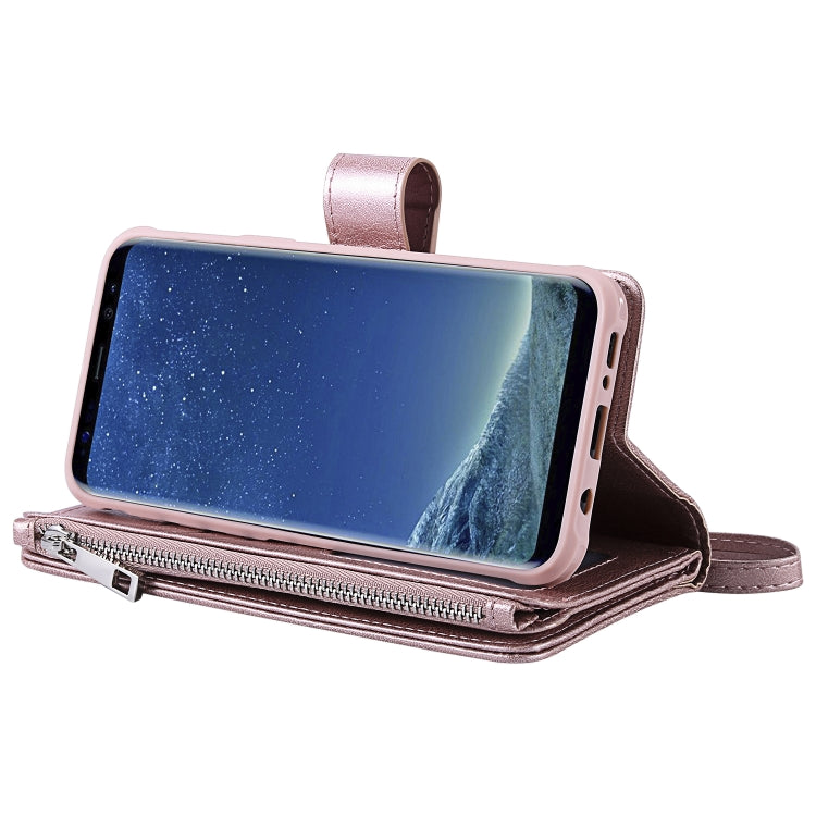 For Galaxy S8 Plus 2 in 1 Solid Color Zipper Shockproof Protective Case with Card Slots & Bracket & Photo Holder & Wallet Function