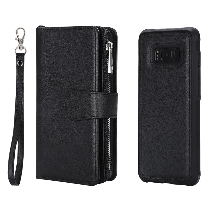 For Galaxy S8 2 in 1 Solid Color Zipper Shockproof Protective Case with Card Slots & Bracket & Photo Holder & Wallet Function