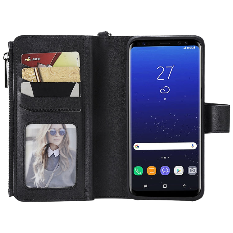 For Galaxy S8 2 in 1 Solid Color Zipper Shockproof Protective Case with Card Slots & Bracket & Photo Holder & Wallet Function