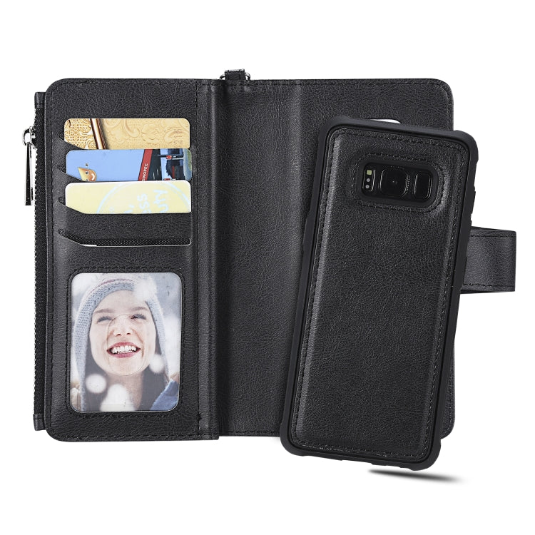 For Galaxy S8 2 in 1 Solid Color Zipper Shockproof Protective Case with Card Slots & Bracket & Photo Holder & Wallet Function
