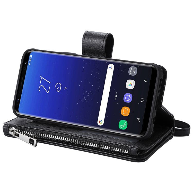 For Galaxy S8 2 in 1 Solid Color Zipper Shockproof Protective Case with Card Slots & Bracket & Photo Holder & Wallet Function