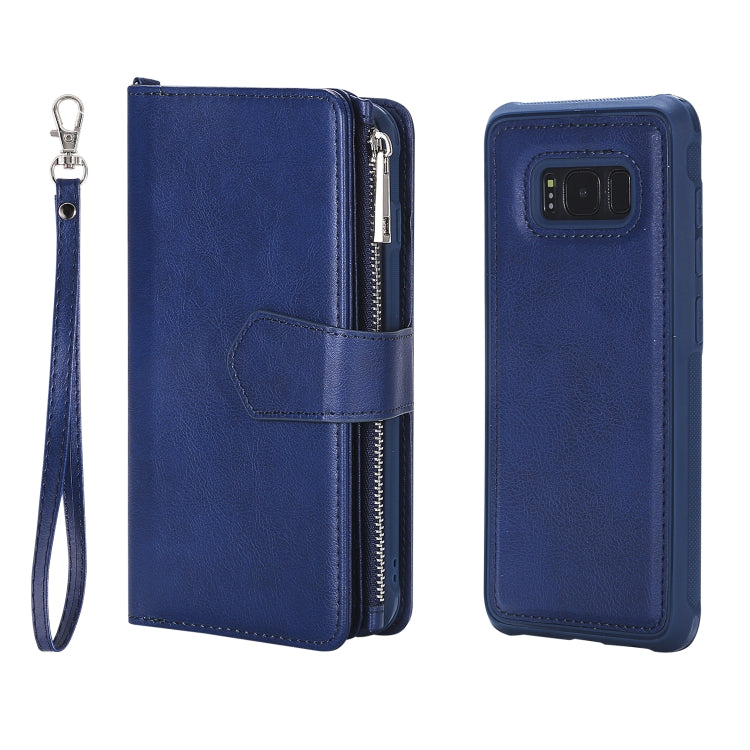 For Galaxy S8 2 in 1 Solid Color Zipper Shockproof Protective Case with Card Slots & Bracket & Photo Holder & Wallet Function