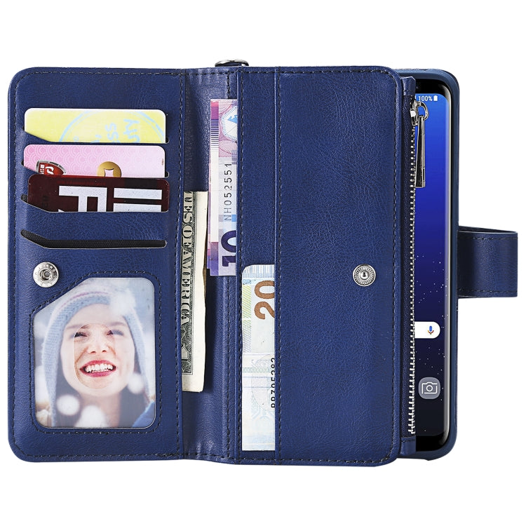 For Galaxy S8 2 in 1 Solid Color Zipper Shockproof Protective Case with Card Slots & Bracket & Photo Holder & Wallet Function