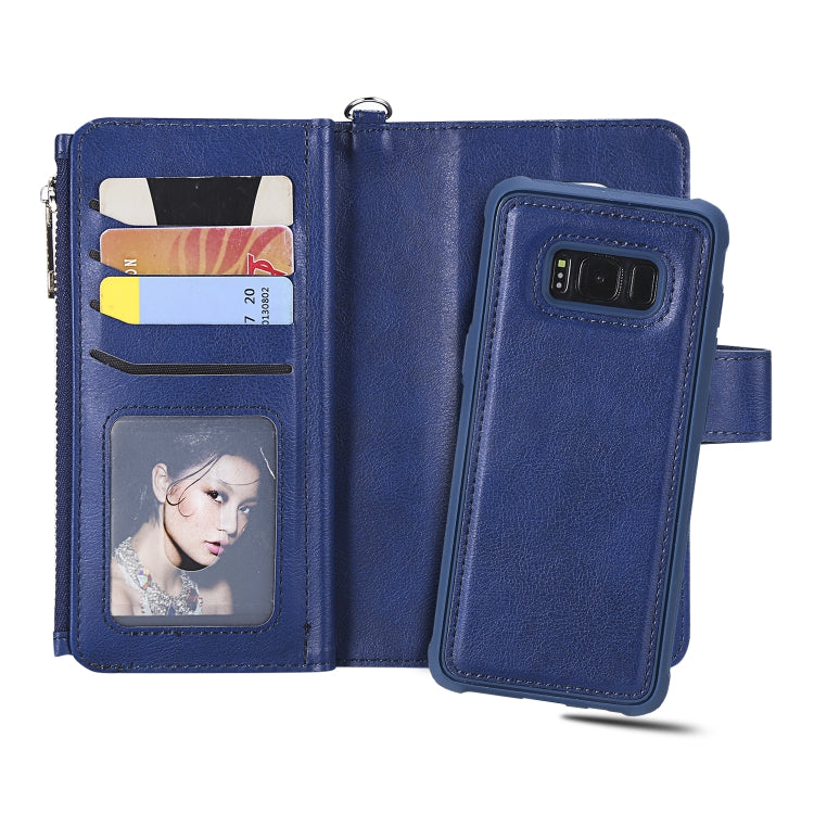 For Galaxy S8 2 in 1 Solid Color Zipper Shockproof Protective Case with Card Slots & Bracket & Photo Holder & Wallet Function