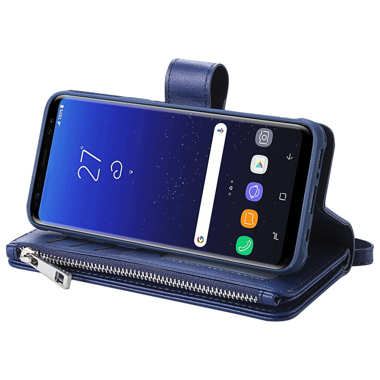 For Galaxy S8 2 in 1 Solid Color Zipper Shockproof Protective Case with Card Slots & Bracket & Photo Holder & Wallet Function