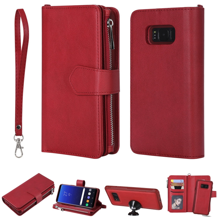 For Galaxy S8 2 in 1 Solid Color Zipper Shockproof Protective Case with Card Slots & Bracket & Photo Holder & Wallet Function