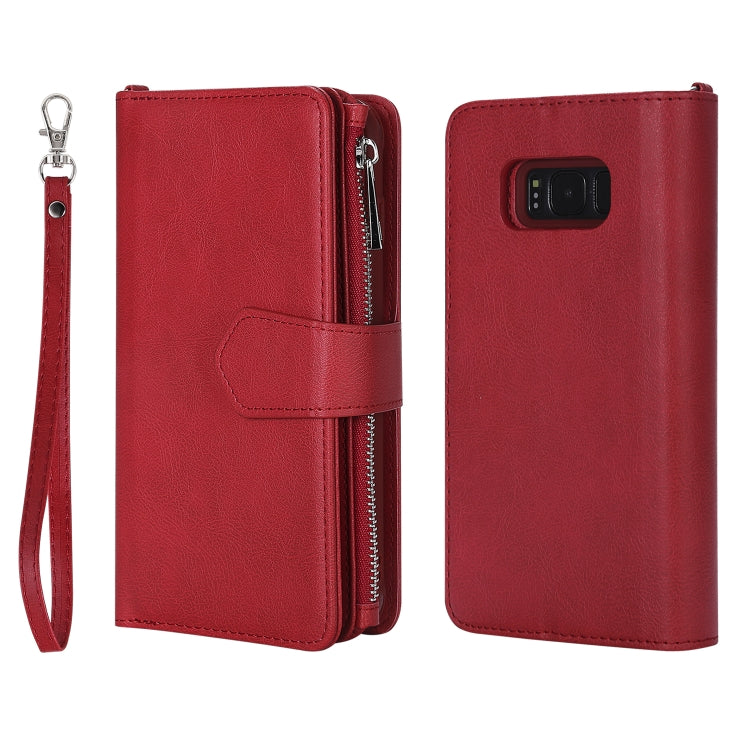 For Galaxy S8 2 in 1 Solid Color Zipper Shockproof Protective Case with Card Slots & Bracket & Photo Holder & Wallet Function