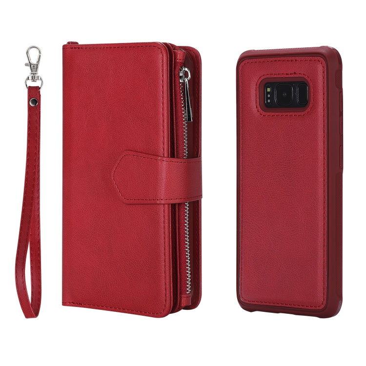 For Galaxy S8 2 in 1 Solid Color Zipper Shockproof Protective Case with Card Slots & Bracket & Photo Holder & Wallet Function
