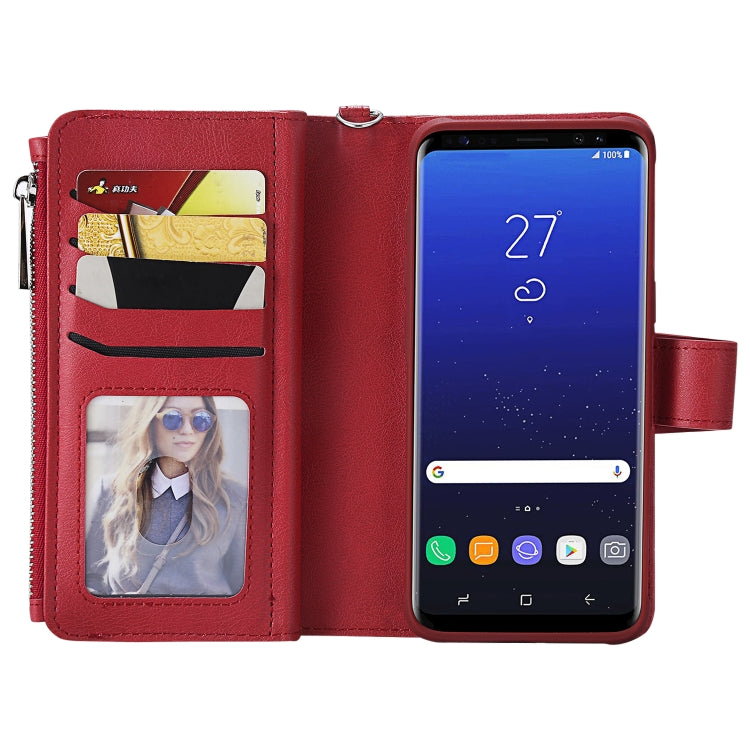 For Galaxy S8 2 in 1 Solid Color Zipper Shockproof Protective Case with Card Slots & Bracket & Photo Holder & Wallet Function