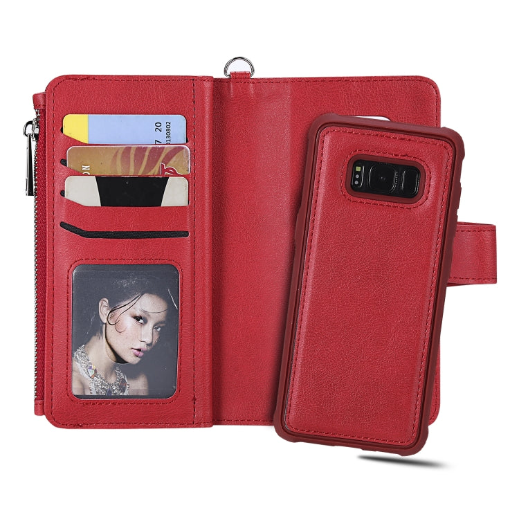For Galaxy S8 2 in 1 Solid Color Zipper Shockproof Protective Case with Card Slots & Bracket & Photo Holder & Wallet Function