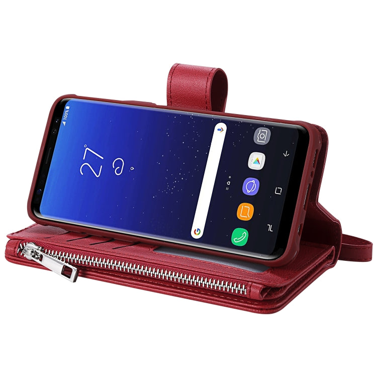 For Galaxy S8 2 in 1 Solid Color Zipper Shockproof Protective Case with Card Slots & Bracket & Photo Holder & Wallet Function