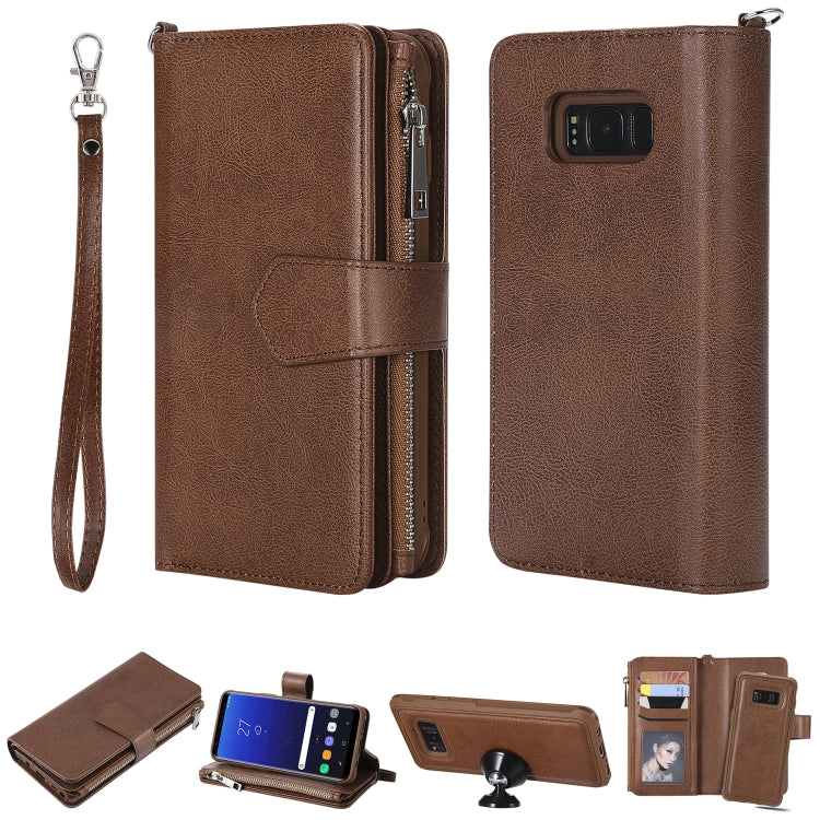 For Galaxy S8 2 in 1 Solid Color Zipper Shockproof Protective Case with Card Slots & Bracket & Photo Holder & Wallet Function