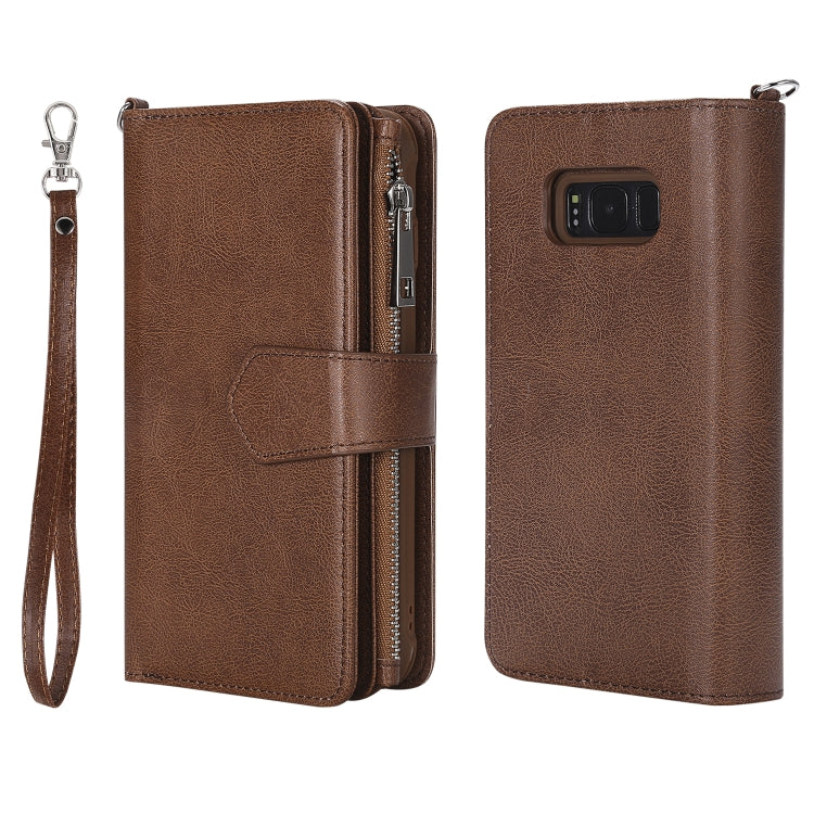 For Galaxy S8 2 in 1 Solid Color Zipper Shockproof Protective Case with Card Slots & Bracket & Photo Holder & Wallet Function