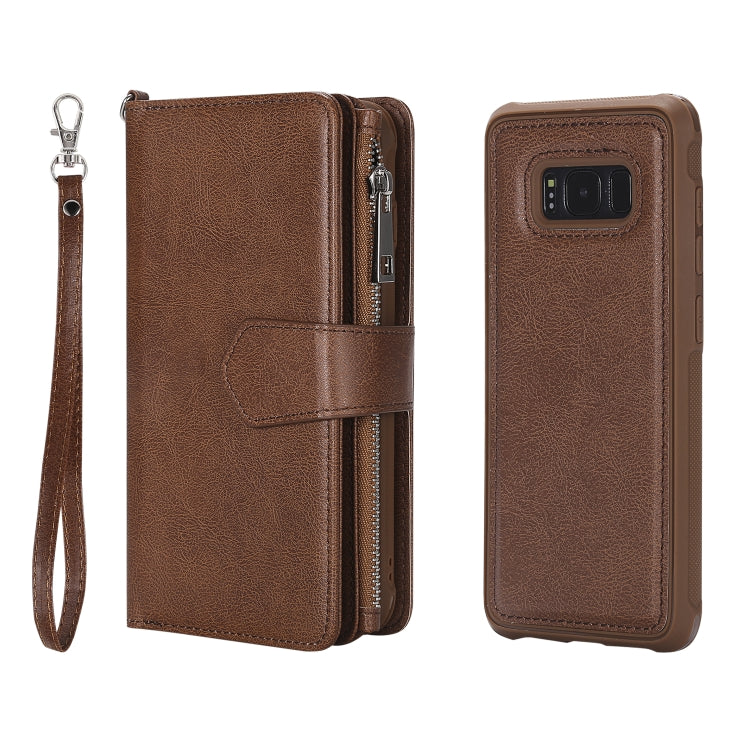 For Galaxy S8 2 in 1 Solid Color Zipper Shockproof Protective Case with Card Slots & Bracket & Photo Holder & Wallet Function