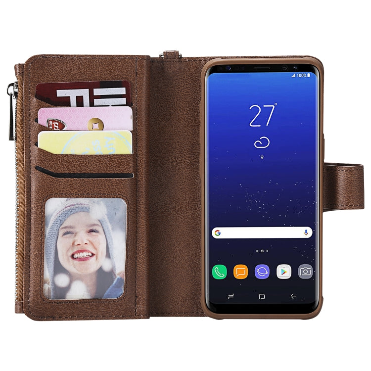 For Galaxy S8 2 in 1 Solid Color Zipper Shockproof Protective Case with Card Slots & Bracket & Photo Holder & Wallet Function