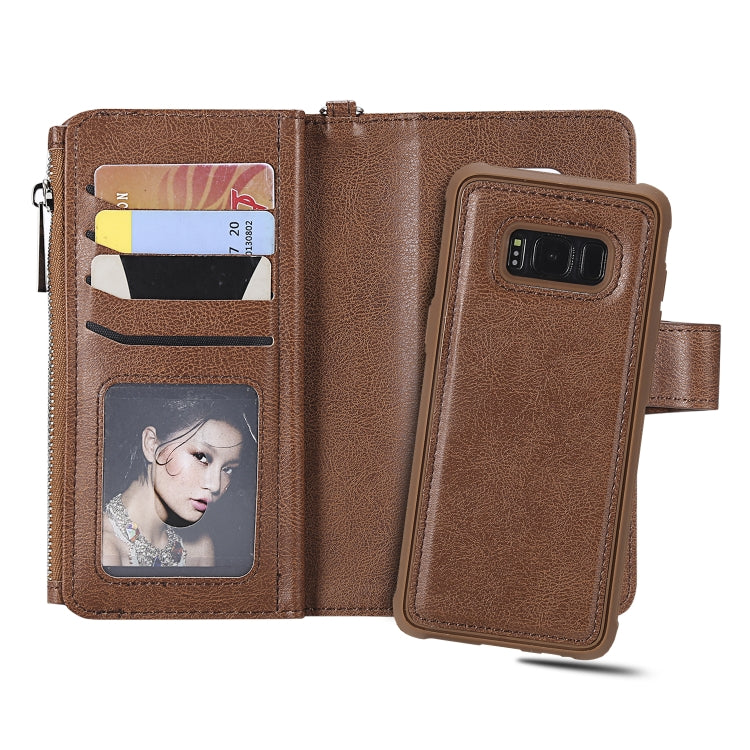 For Galaxy S8 2 in 1 Solid Color Zipper Shockproof Protective Case with Card Slots & Bracket & Photo Holder & Wallet Function