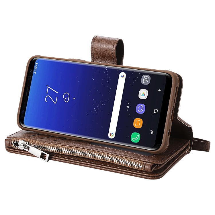 For Galaxy S8 2 in 1 Solid Color Zipper Shockproof Protective Case with Card Slots & Bracket & Photo Holder & Wallet Function
